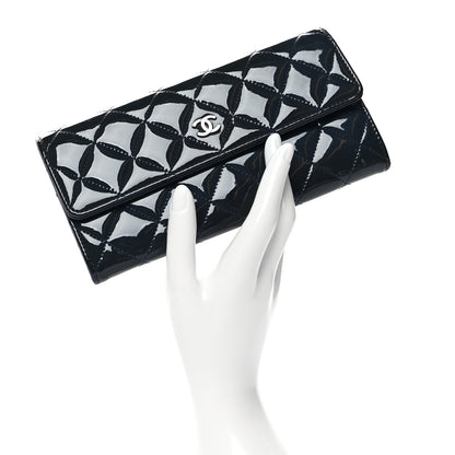 Chanel Patent Quilted Large Flap Wallet Navy 2 of 11