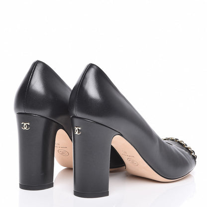 Chanel Lambskin Peep Toe CC Pumps 40 Black 4 of 7