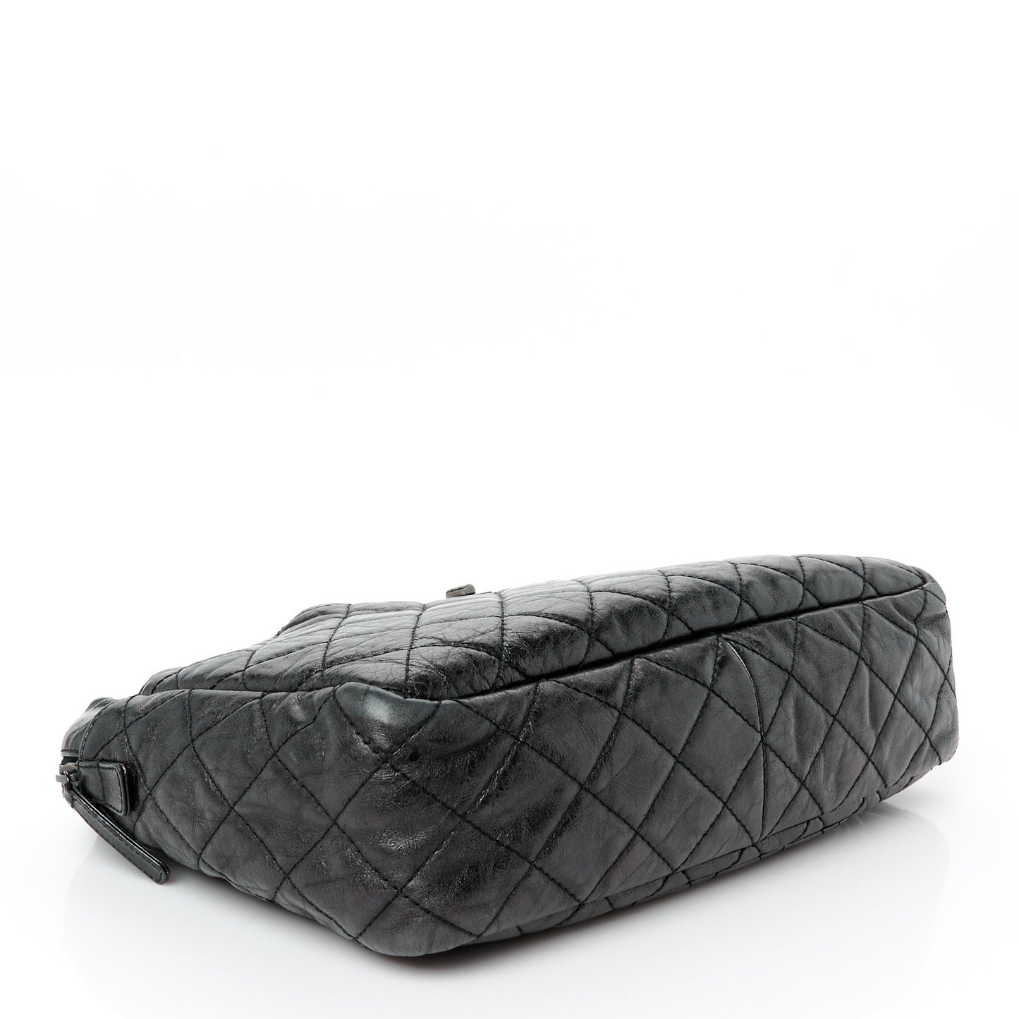 Metallic Aged Calfskin Quilted Large Reissue Camera Case Black