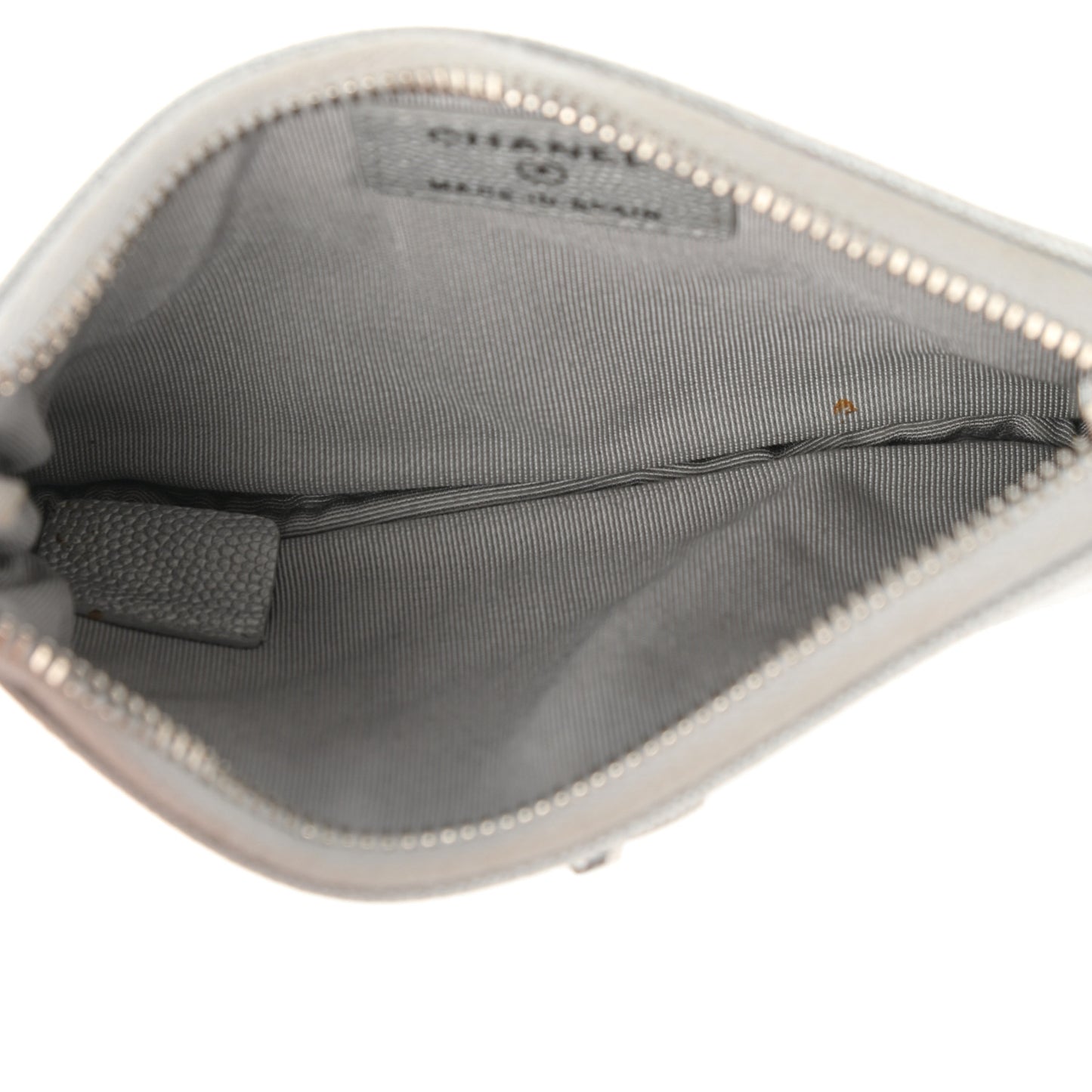 Metallic Caviar Chevron Quilted Small Vintage Mademoiselle Cosmetic Case Silver