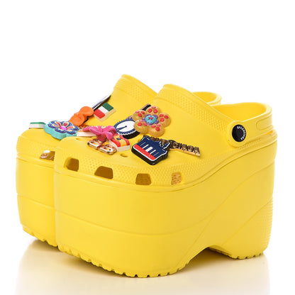 Balenciaga X CROCS Rubber Textured Womens Platform Sandals 35 Jaune Soleil 3 of 8