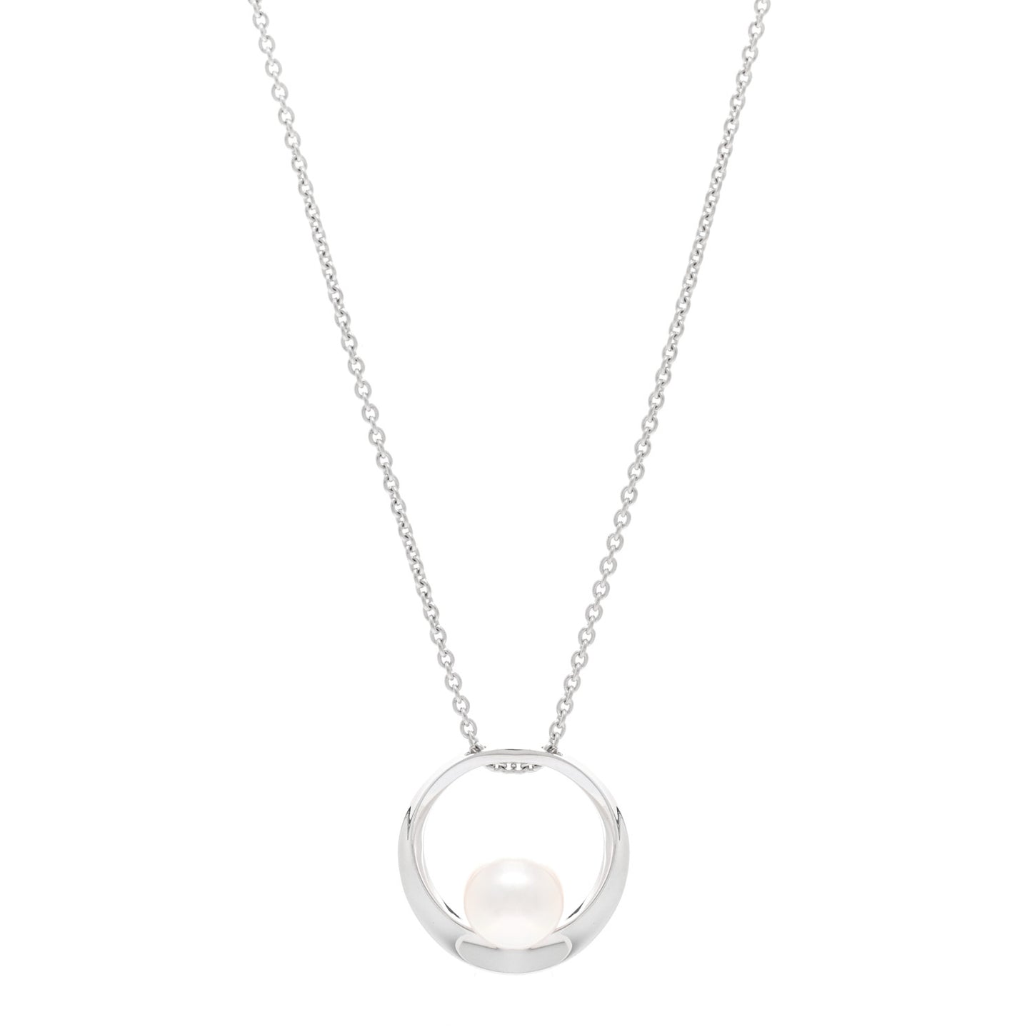 18K White Gold Akoya Pearl 7mm Circle Pendant Necklace