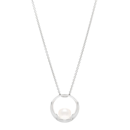 Mikimoto 18K White Gold Akoya Pearl 7mm Circle Pendant Necklace 1 of 4