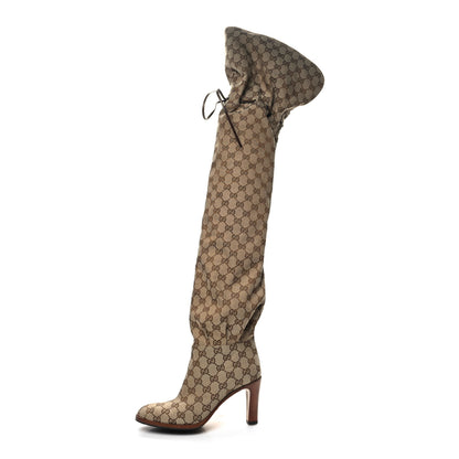 Gucci Monogram Over the Knee Boots 37.5 Beige Ebony 1 of 6