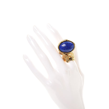 Saint Laurent Glass Cabochon Arty Ovale Ring 8 Gold Lapis 2 of 7