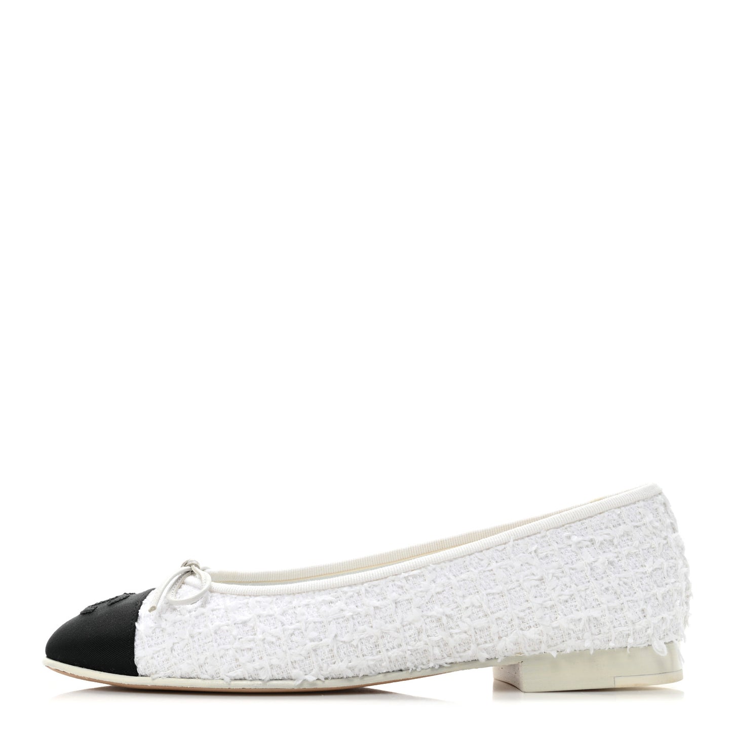 Cotton Tweed Grosgrain Cap Toe Ballerina Flats 37.5 White Black