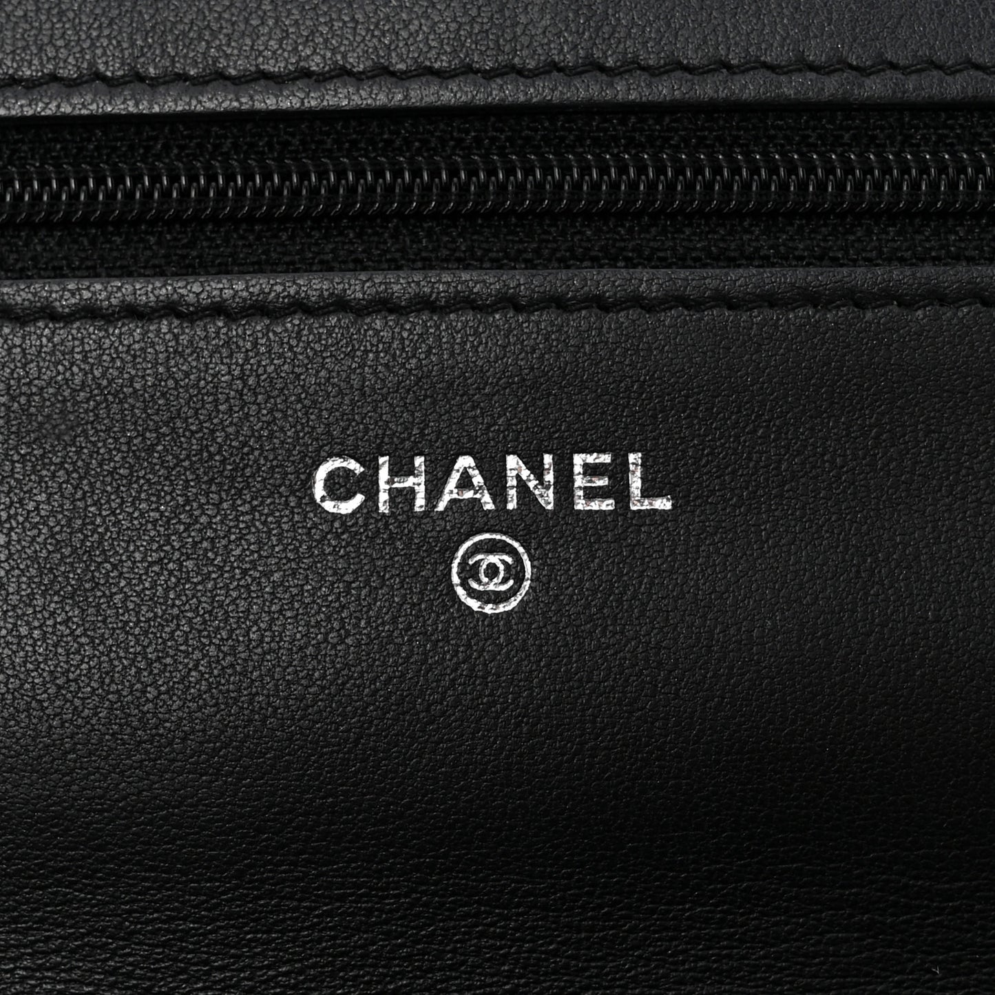 Lambskin Camellia Embossed Wallet On Chain WOC Black