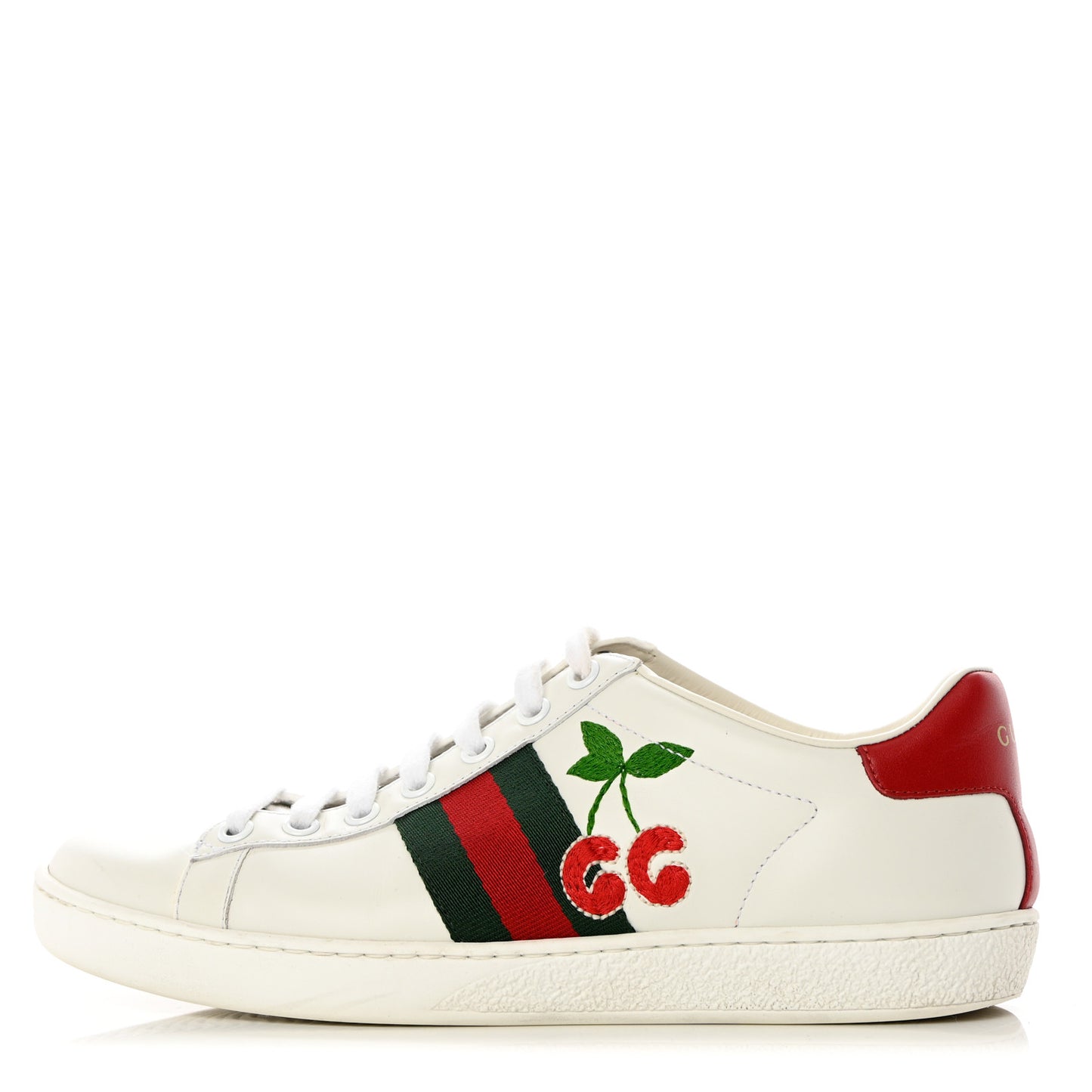 Calfskin Web Cherry Embroidered Womens Ace Sneakers 37 White