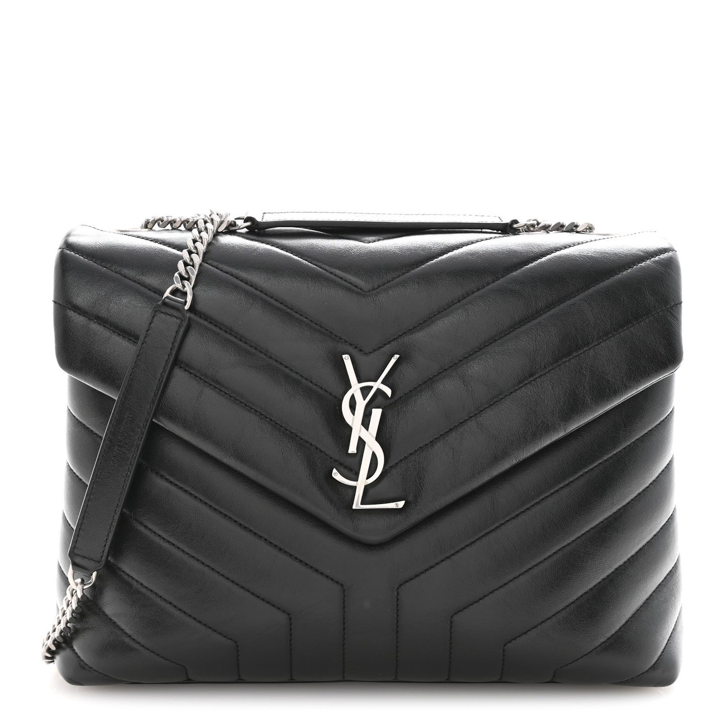 Calfskin Y Quilted Monogram Medium Loulou Chain Satchel Black