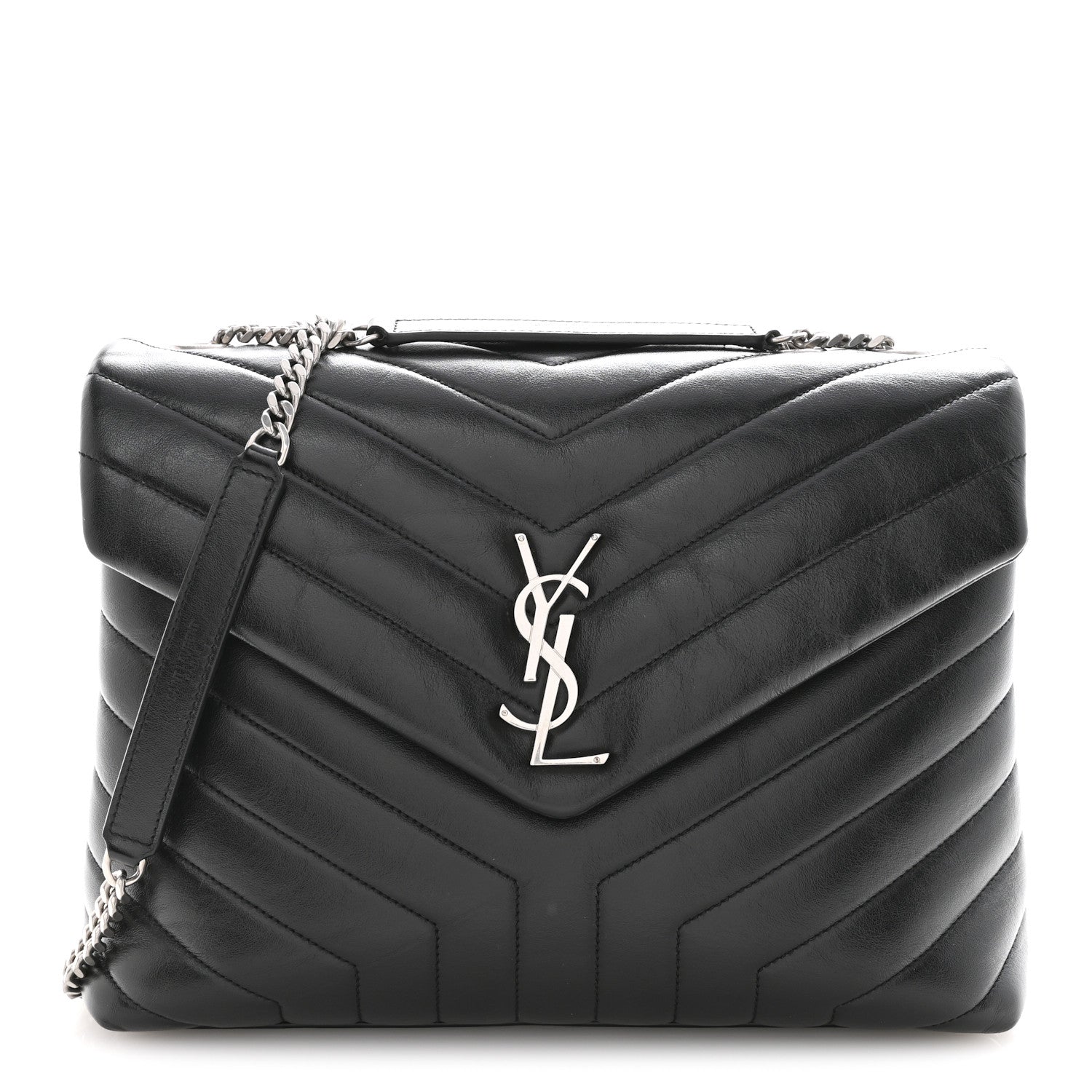 Saint Laurent Calfskin Y Quilted Monogram Medium Loulou Chain Satchel Black 1 of 11