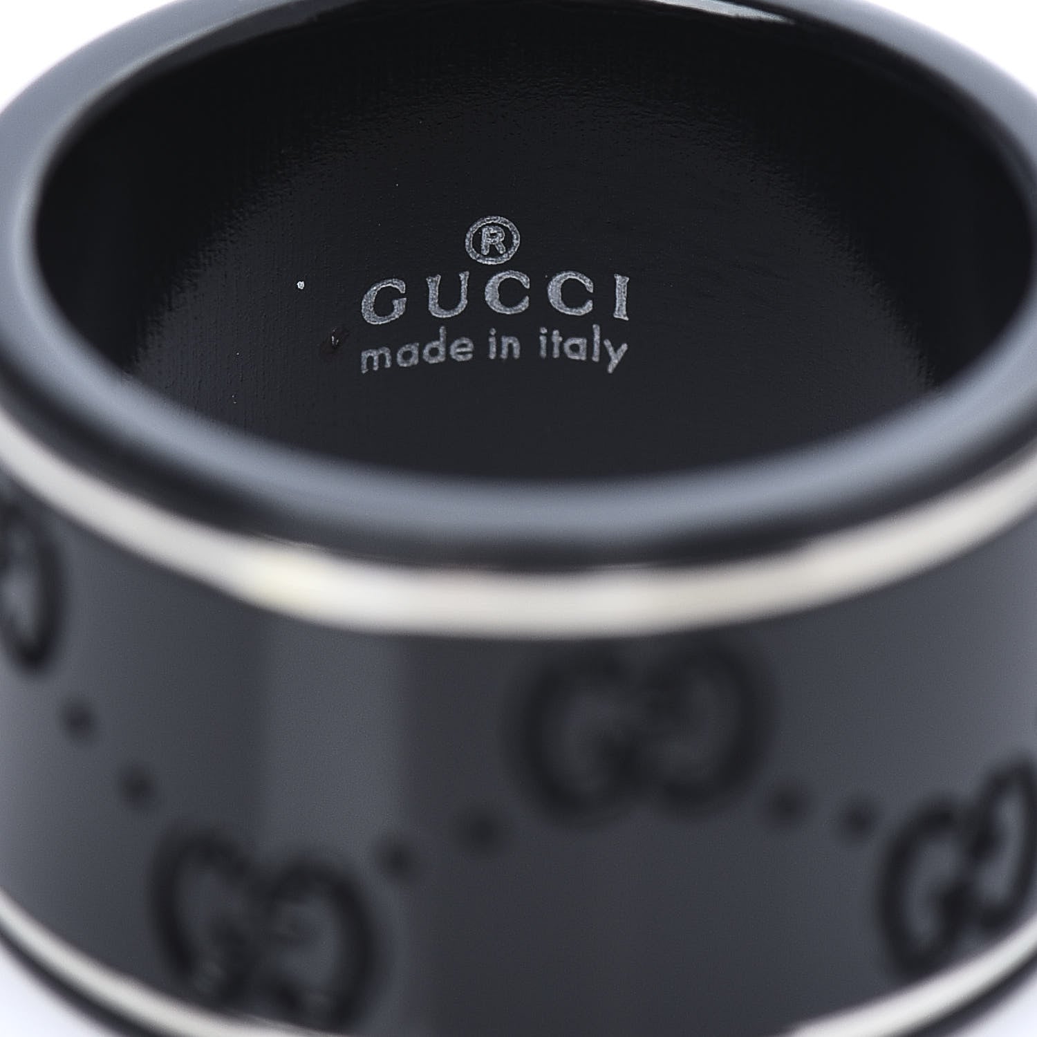 Gucci Black Synthetic Corundum 18K White Gold 12mm Icon Band Ring 53 6.25 5 of 5