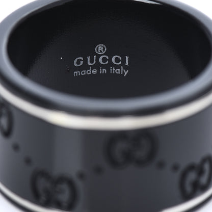 Gucci Black Synthetic Corundum 18K White Gold 12mm Icon Band Ring 53 6.25 5 of 5