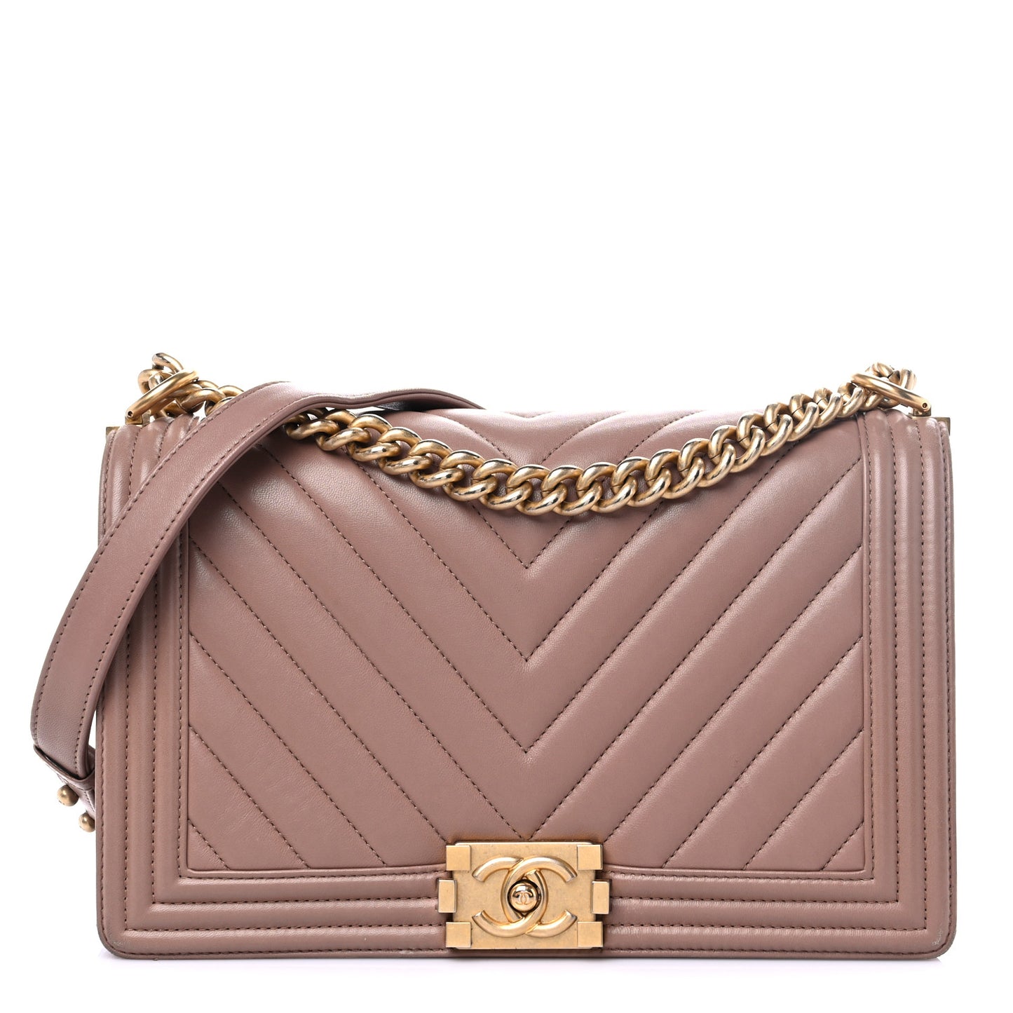 Lambskin Chevron Quilted New Medium Boy Flap Beige