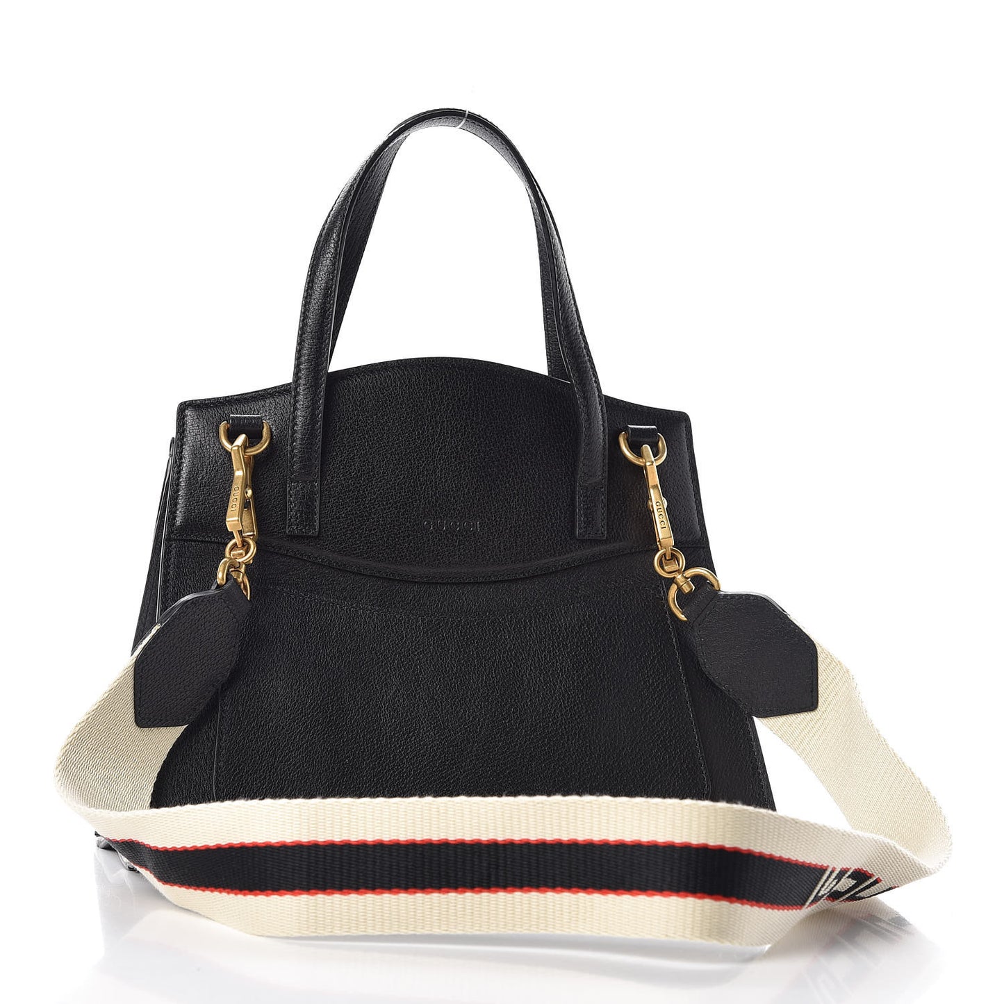 Grained Calfskin Web Crystal Butterfly Stripe Medium Totem Top Handle Bag Black