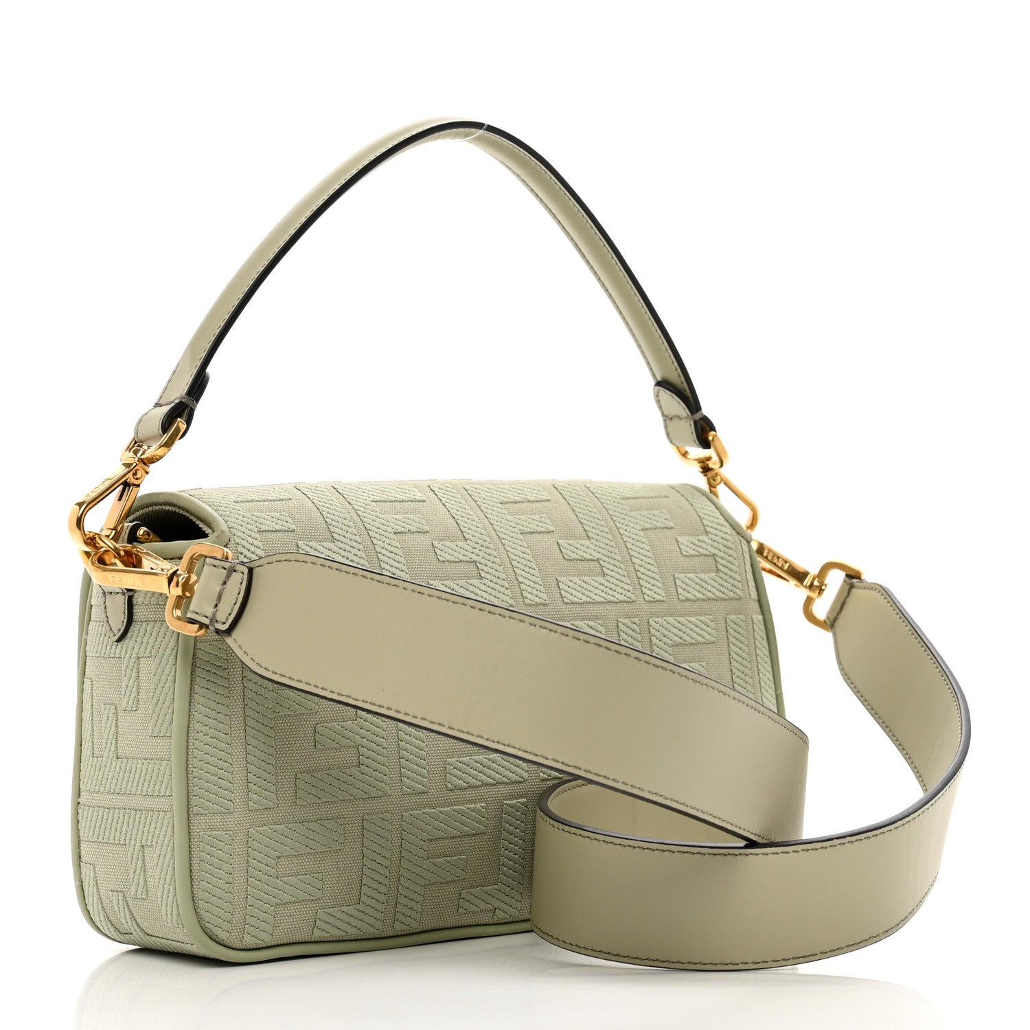 Fendi Canvas Vitello King FF Embroidered Baguette Green Tea 3 of 8