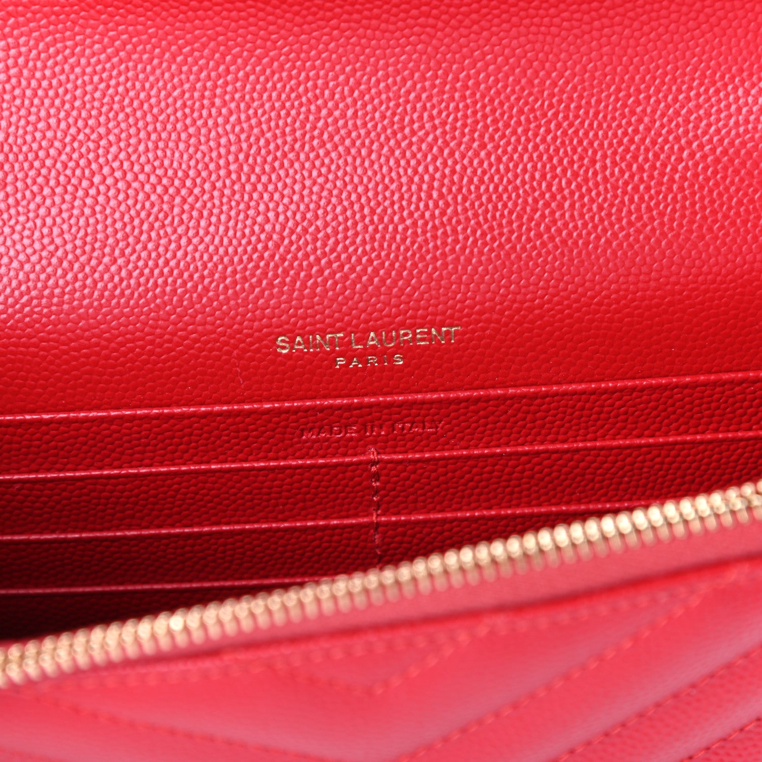 Saint Laurent Grain De Poudre Matelasse Chevron Monogram Envelope Chain Wallet New Red 6 of 9