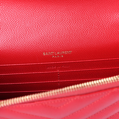 Saint Laurent Grain De Poudre Matelasse Chevron Monogram Envelope Chain Wallet New Red 6 of 9
