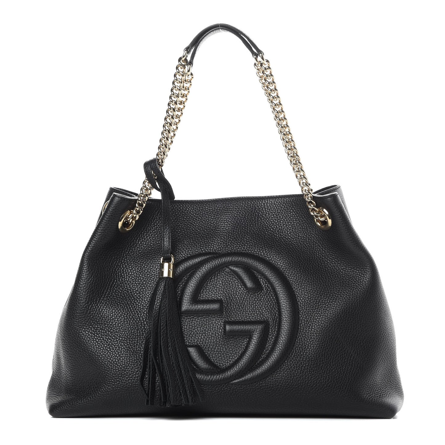 Pebbled Calfskin Medium Soho Chain Shoulder Bag Black