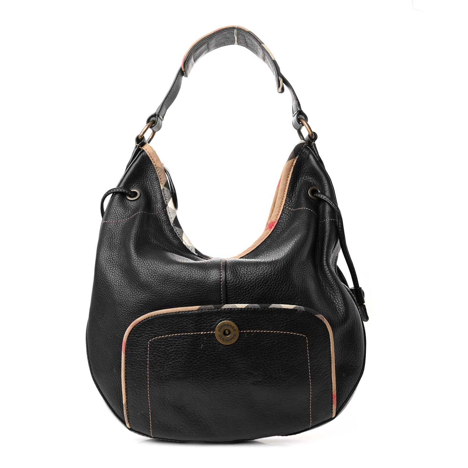 Burberry Calfskin Nova Check Trim Hobo Black 1 of 12