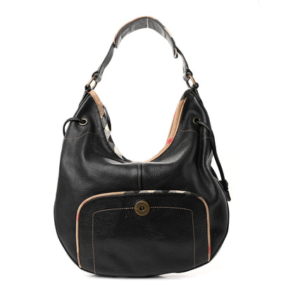 Burberry Calfskin Nova Check Trim Hobo Black 1 of 12