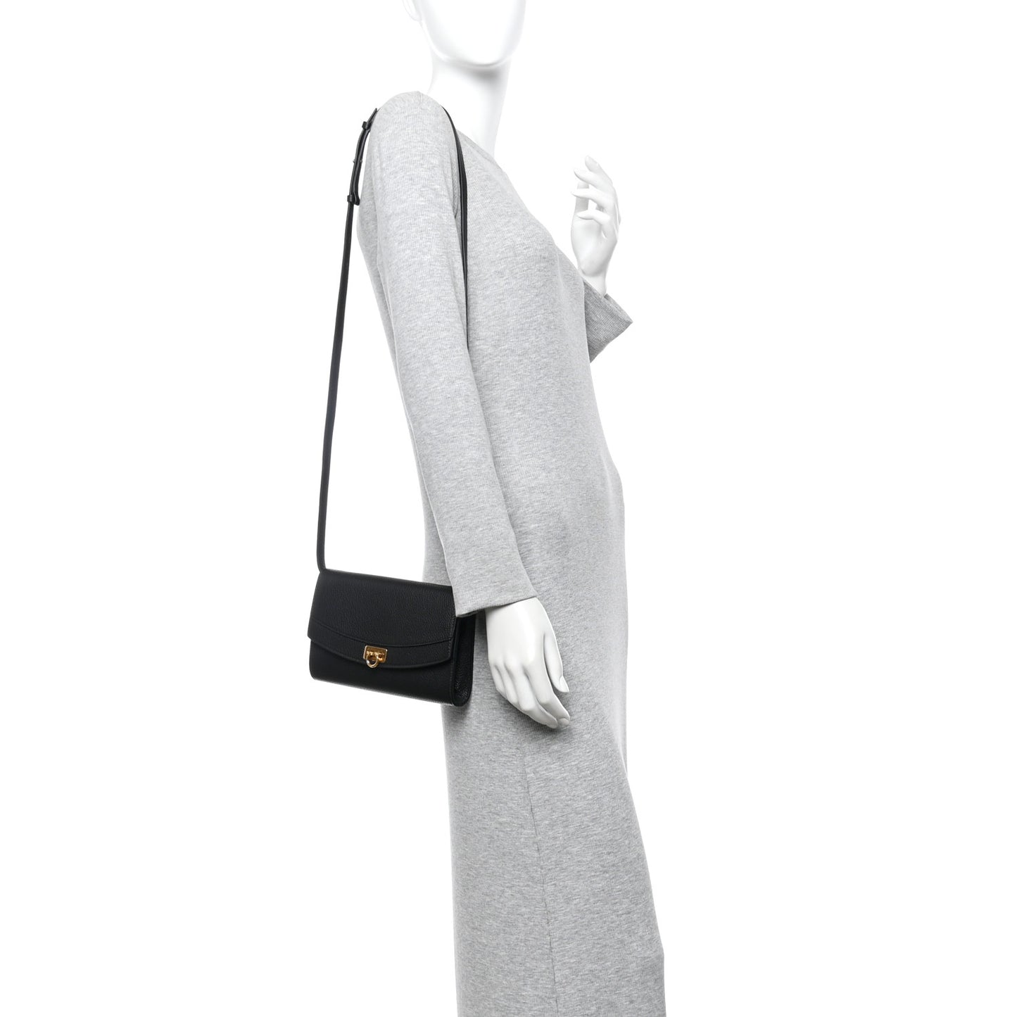Grained Calfskin Gancini Crossbody Flap Black