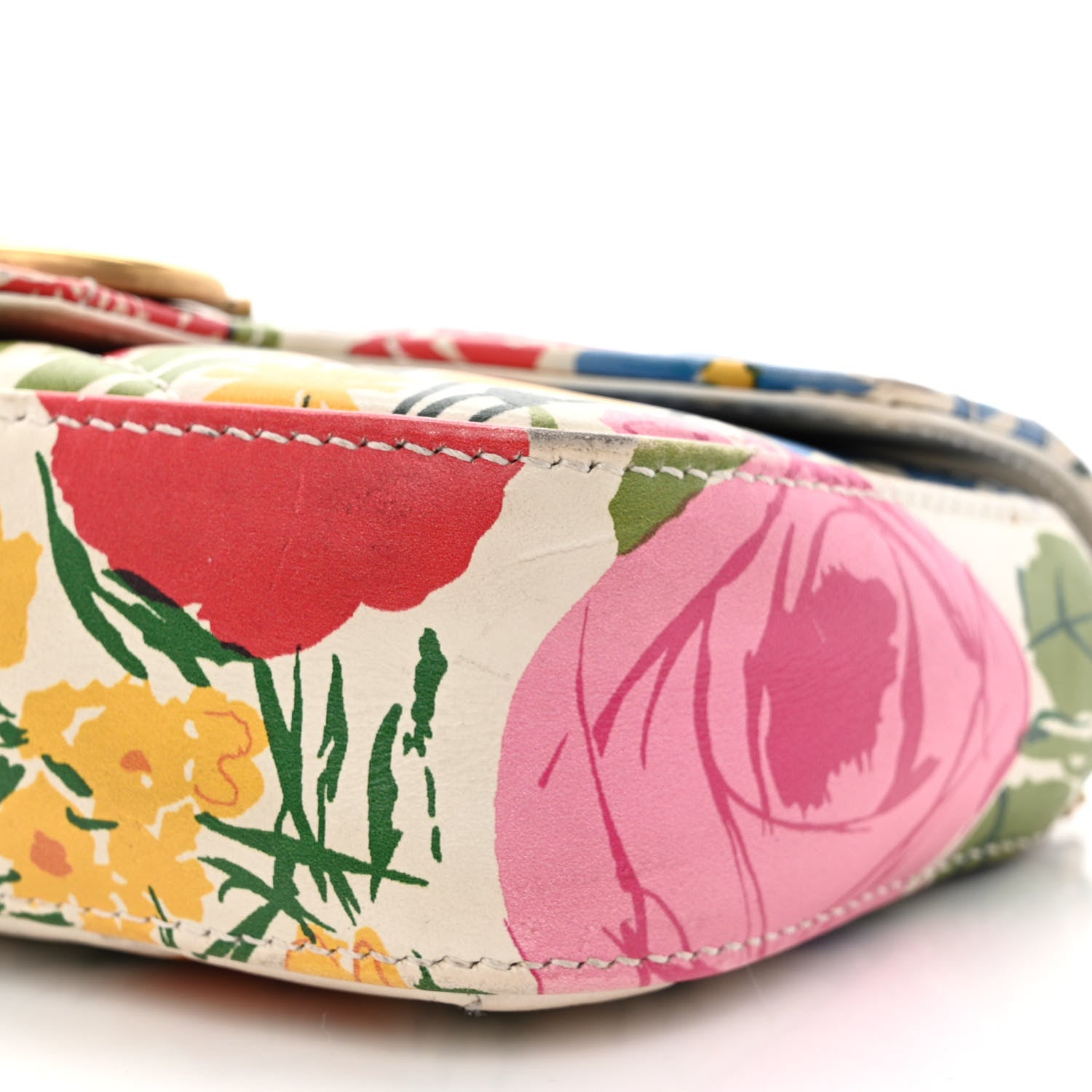 Gucci X KEN SCOTT Calfskin Matelasse Floral Print Super Mini GG Marmont Shoulder Bag Ivory Pink 10 of 15