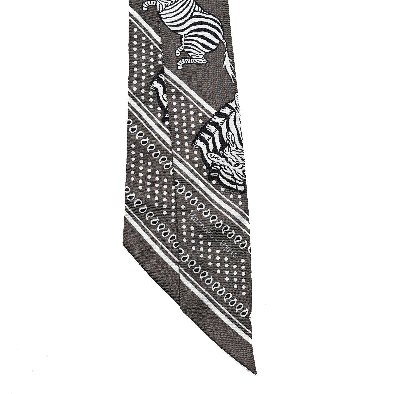 Hermes Silk Les Zebres Twilly Gris Taupe Black White 2 of 4