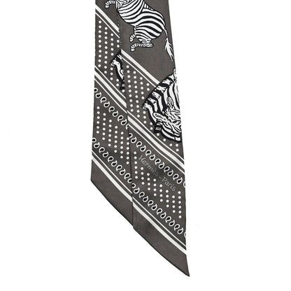 Hermes Silk Les Zebres Twilly Gris Taupe Black White 2 of 4