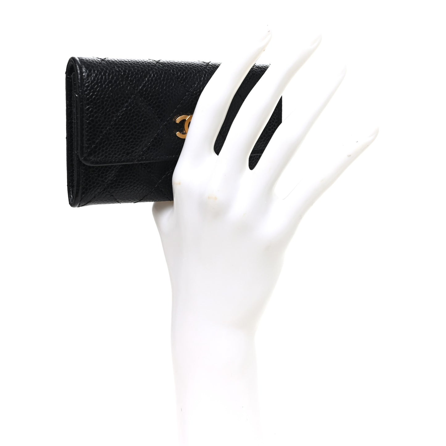 Caviar Quilted Flap Card Holder Wallet Black