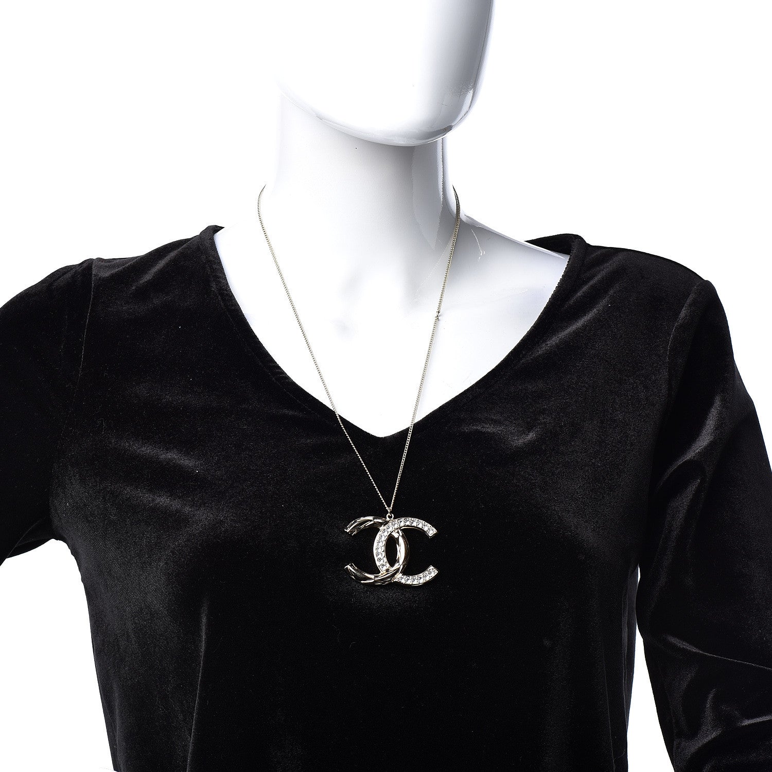 Chanel Crystal Quilted CC Pendant Necklace Gold 2 of 4