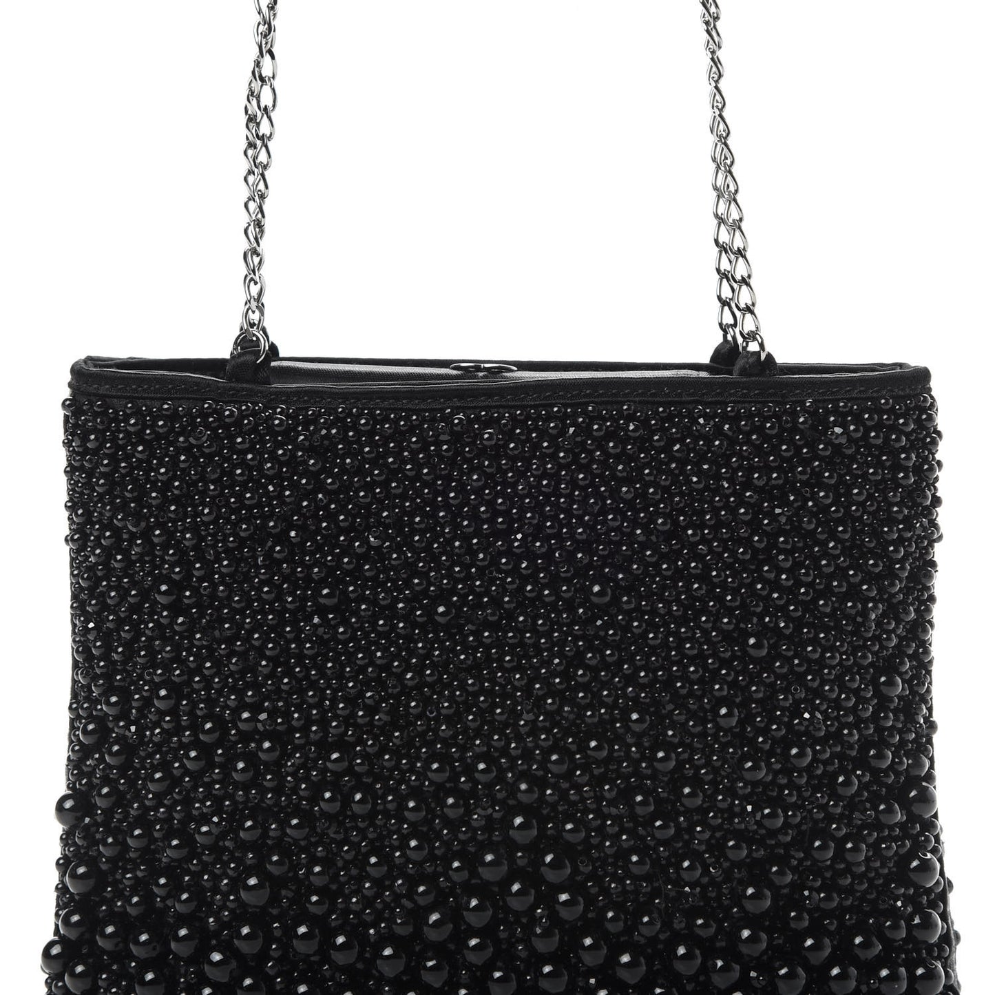 Satin Beaded CC Evening Bag Black