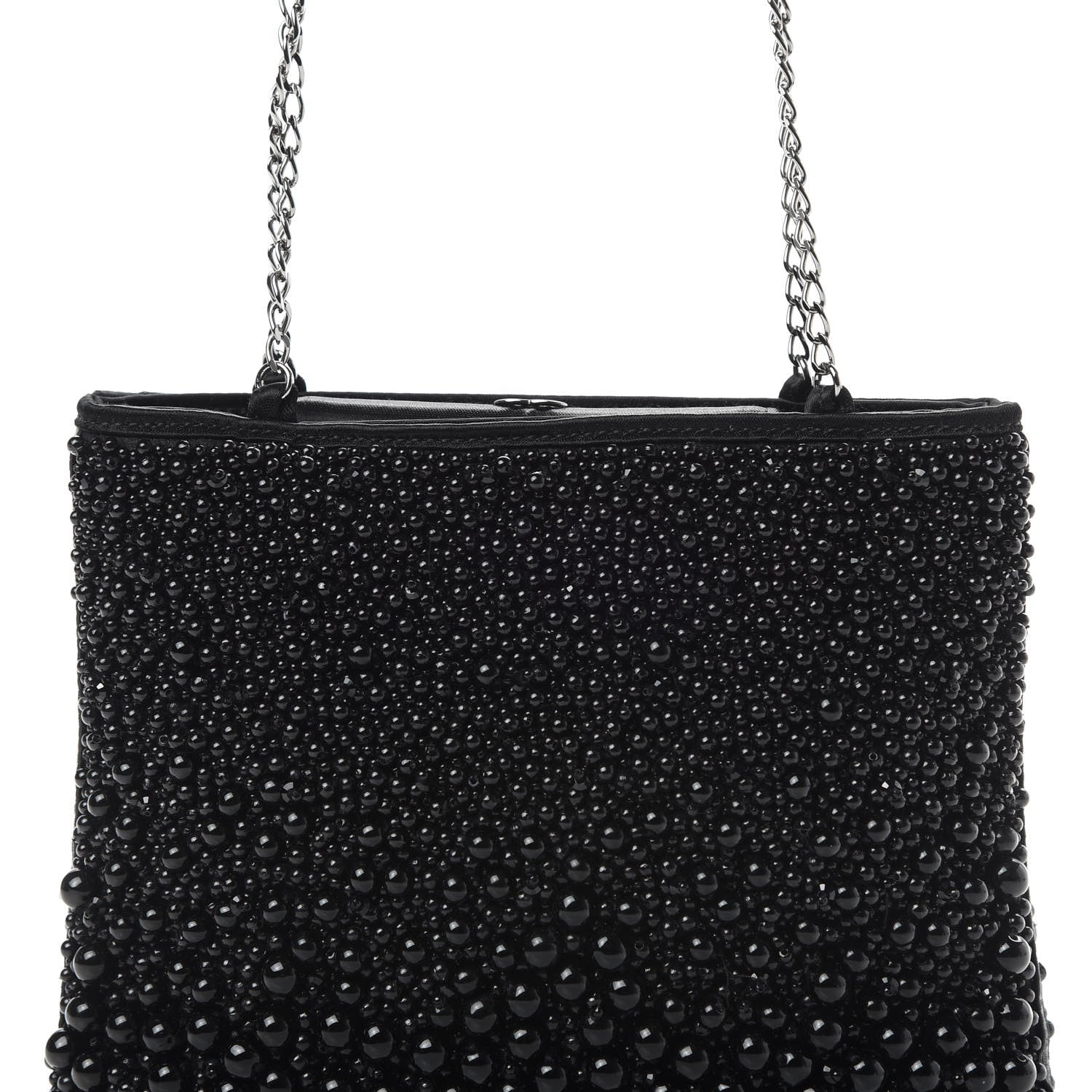 Chanel Satin Beaded CC Evening Bag Black 10 of 12