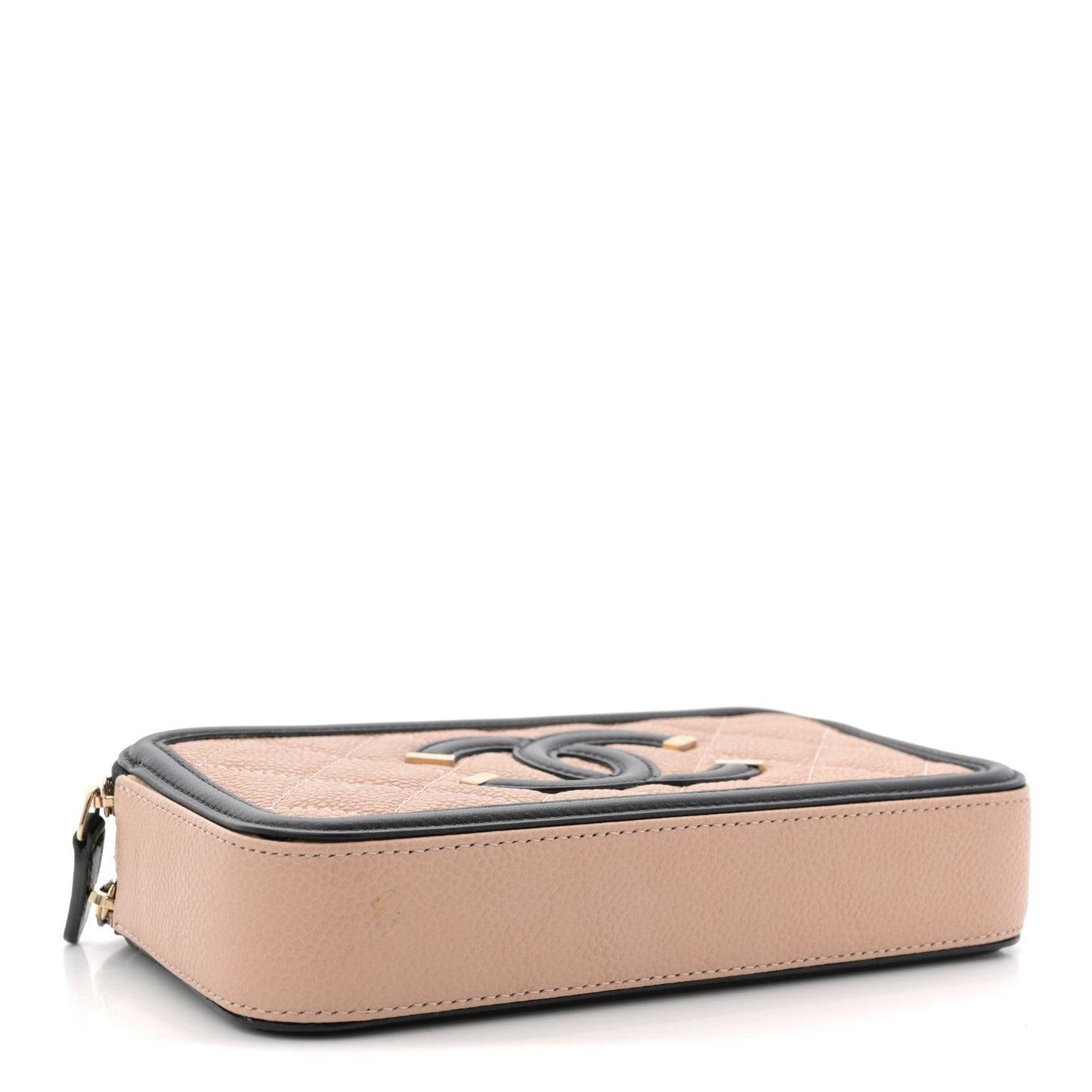 Caviar Quilted CC Filigree Clutch With Chain Beige Black