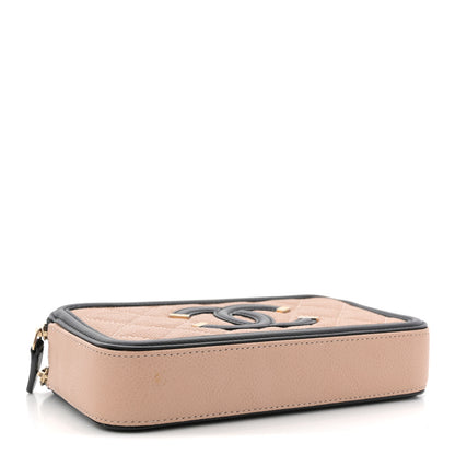 Chanel Caviar Quilted CC Filigree Clutch With Chain Beige Black 4 of 12