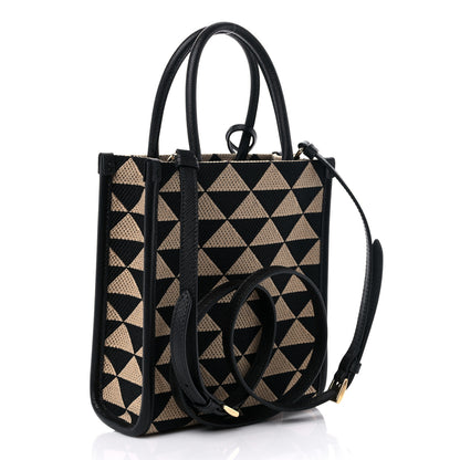 Prada Jacquard Saffiano Triangolo Symbole Embroidered Micro Tote Black Corda 2 of 7