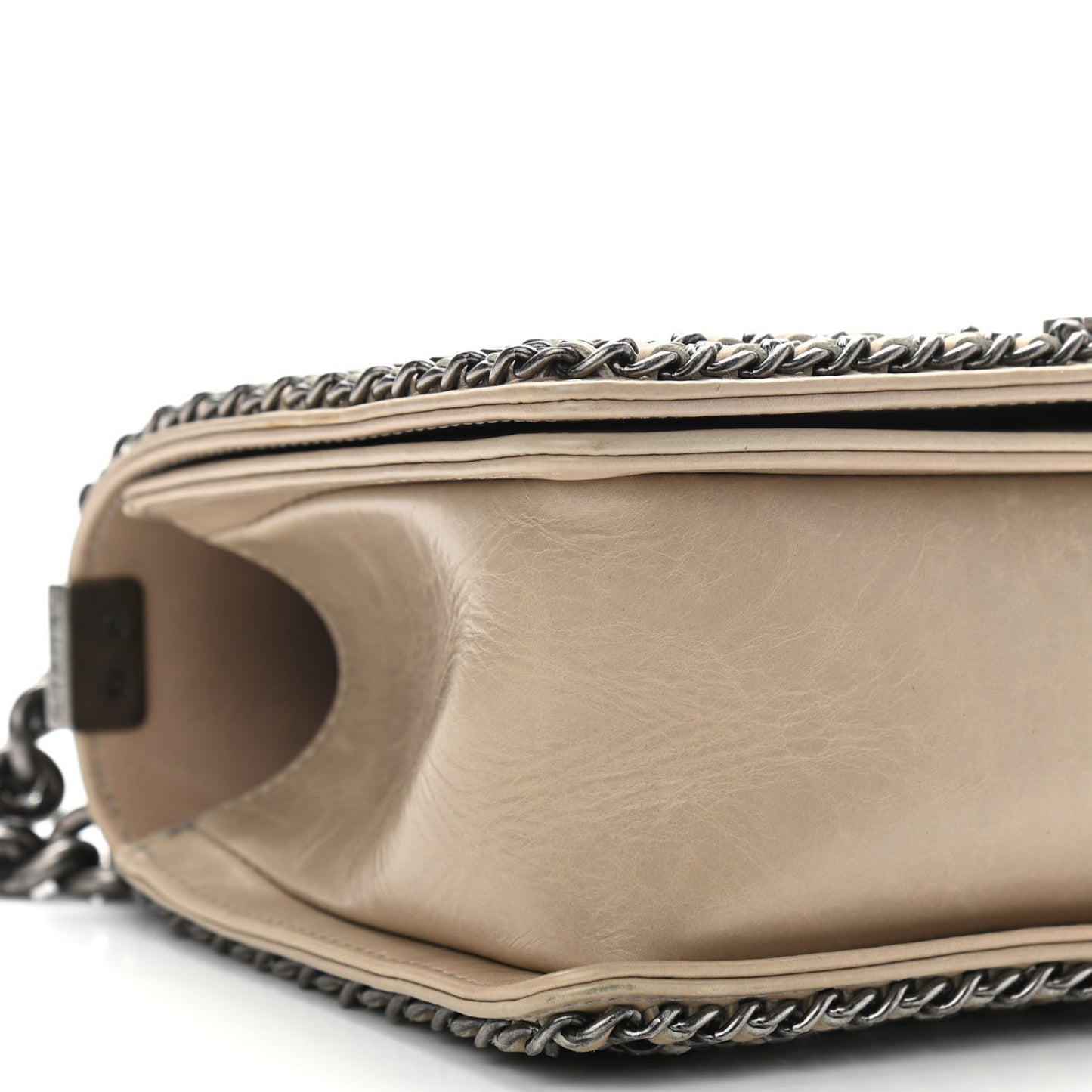 Glazed Calfskin Quilted Medium Boy Chained Flap Beige