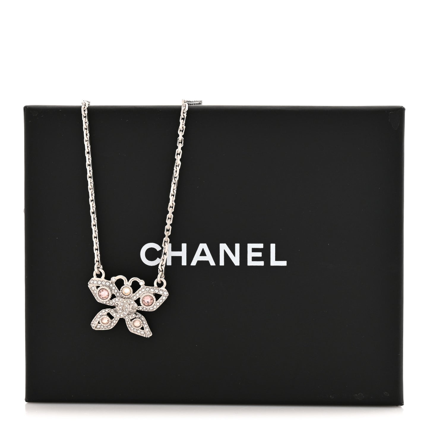 Crystal Butterfly CC Necklace Silver