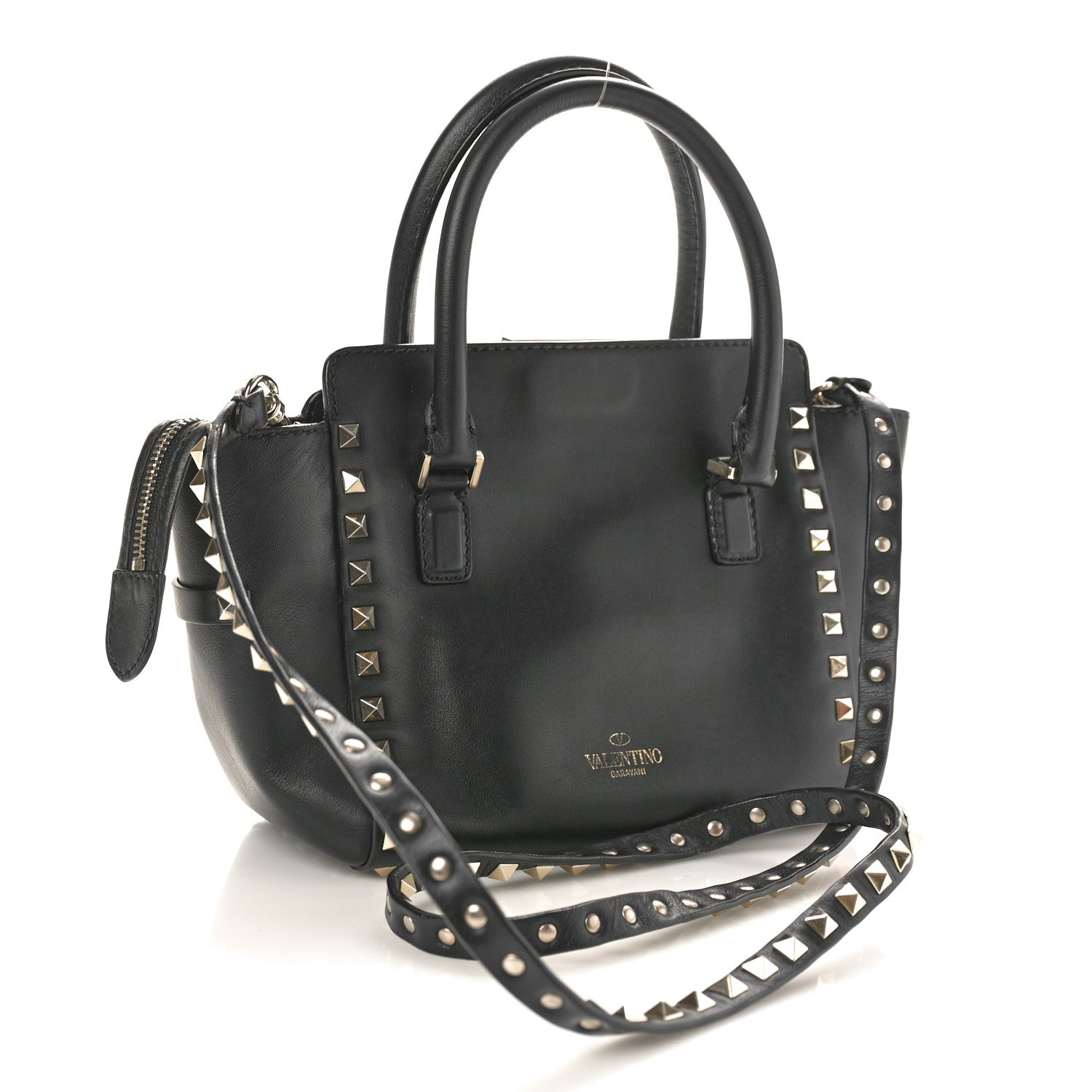 Valentino Garavani Vitello Mini Rockstud Double Handle Tote Black 2 of 10