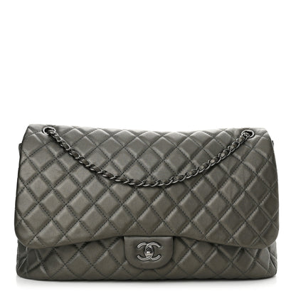 Chanel Metallic Calfskin Quilted Small XXL Travel Flap Bag Dark Silver 1 of 11