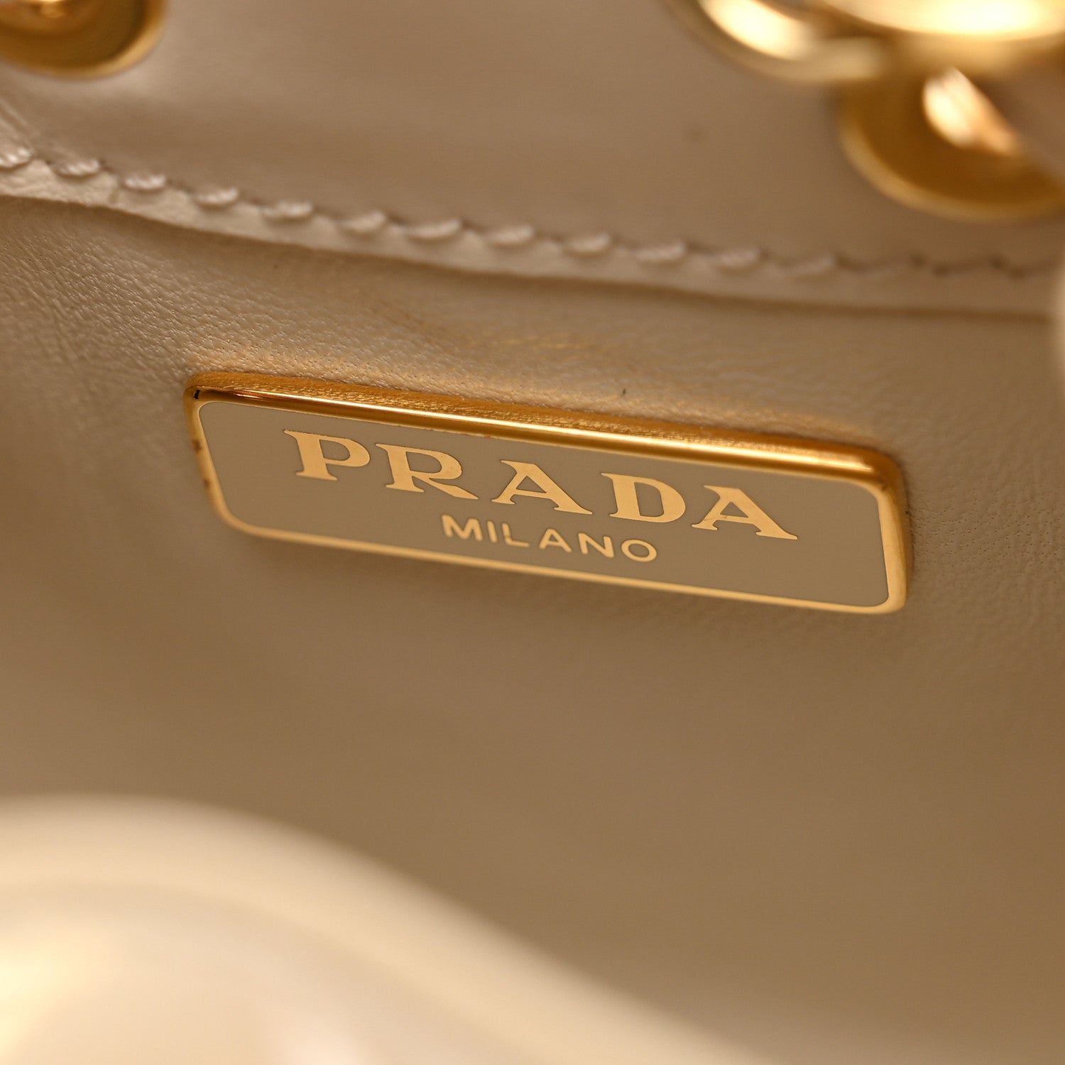 Prada Vernice Metal Triangle Logo Mini Drawcord Pouch Shoulder Bag Avorio 5 of 9