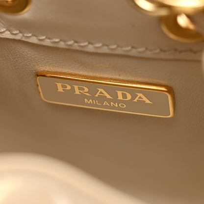 Prada Vernice Metal Triangle Logo Mini Drawcord Pouch Shoulder Bag Avorio 5 of 9