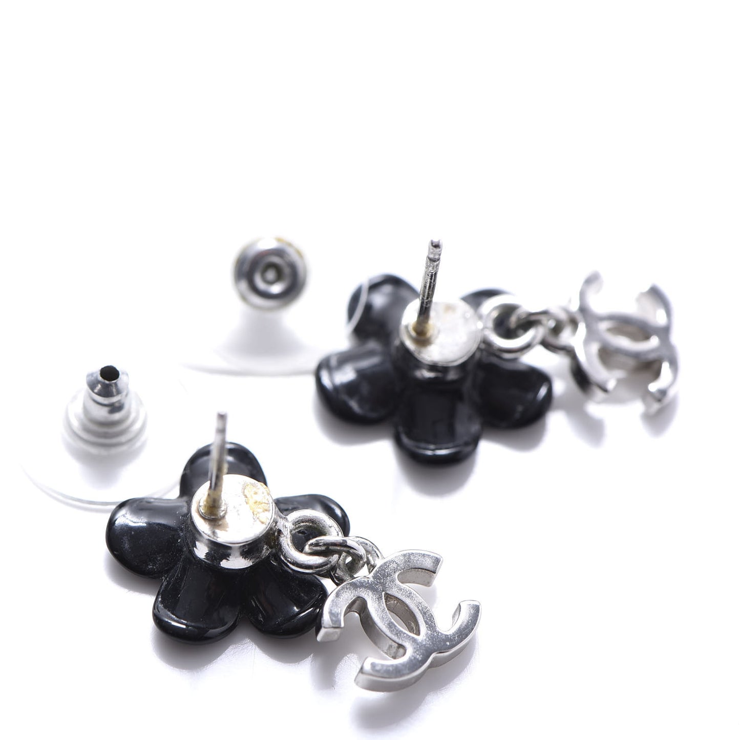Enamel Crystal CC Camellia Drop Earrings Black