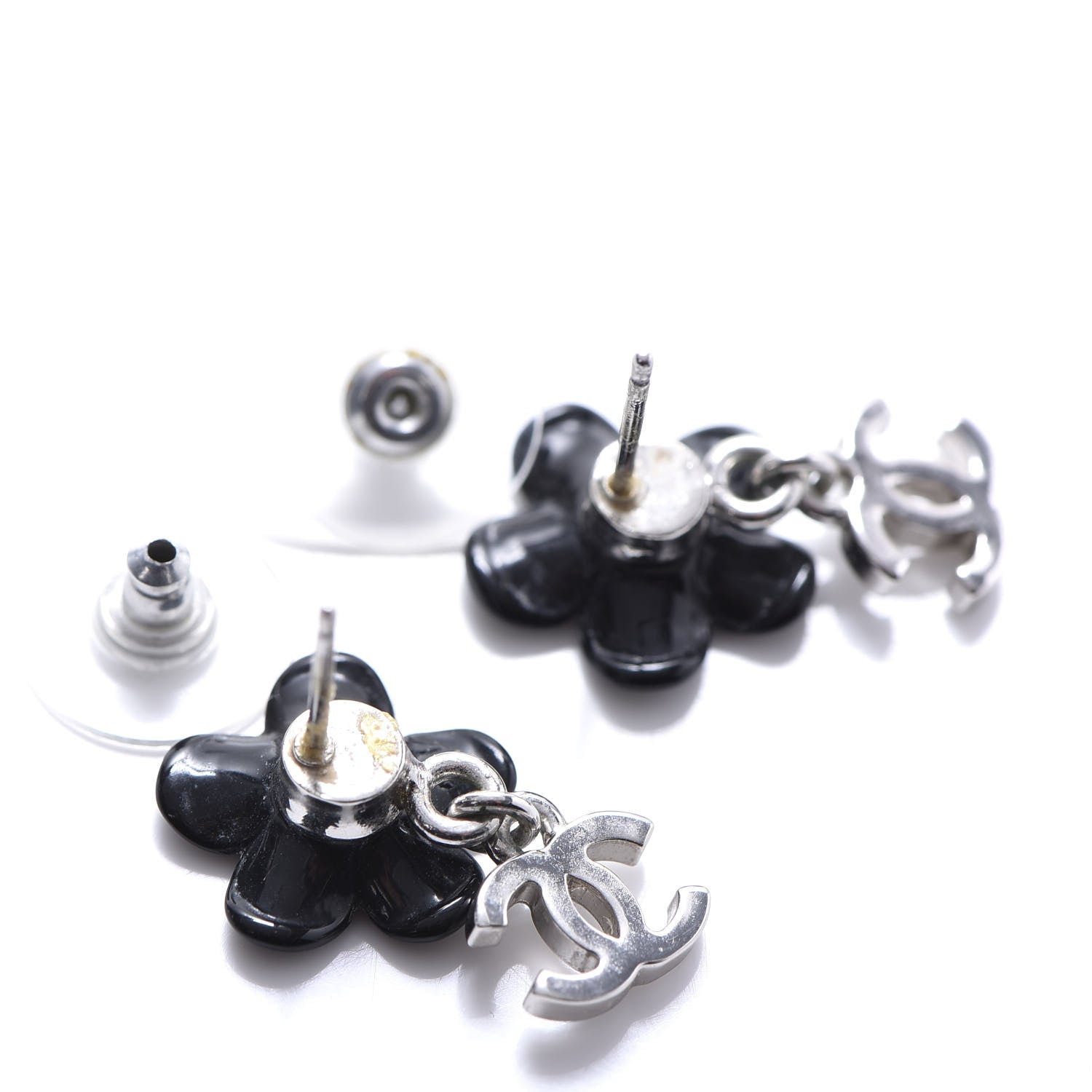 Chanel Enamel Crystal CC Camellia Drop Earrings Black 4 of 4