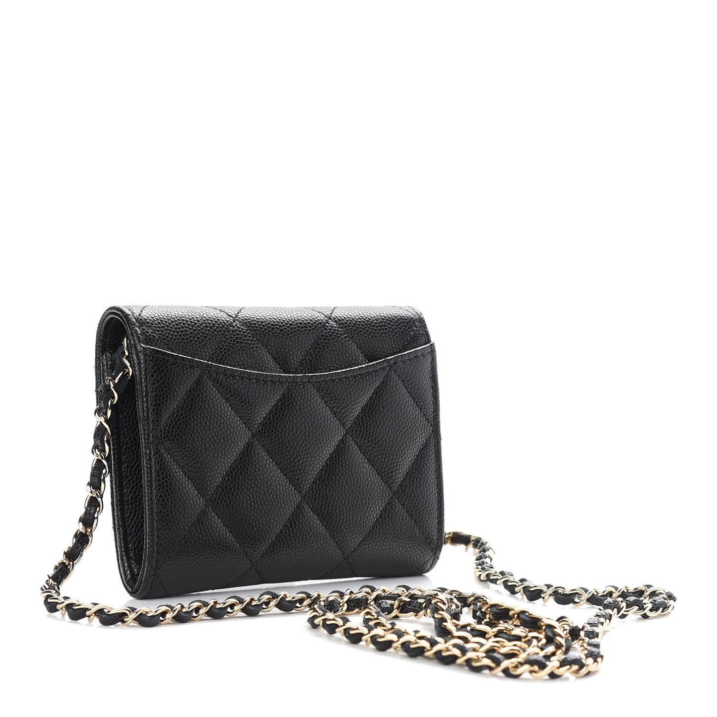 Caviar Quilted Flap Card Holder On Chain Black