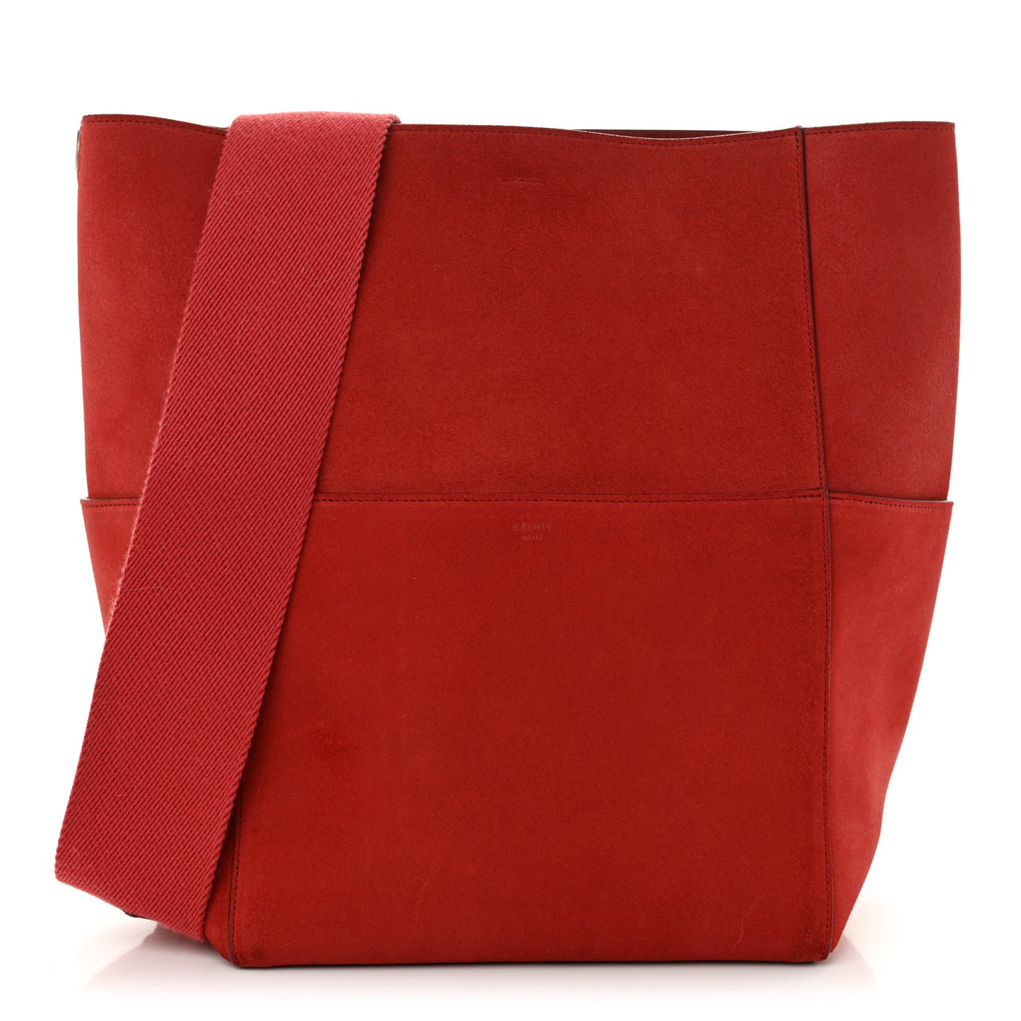 Suede Calfskin Sangle Bucket Bag Red