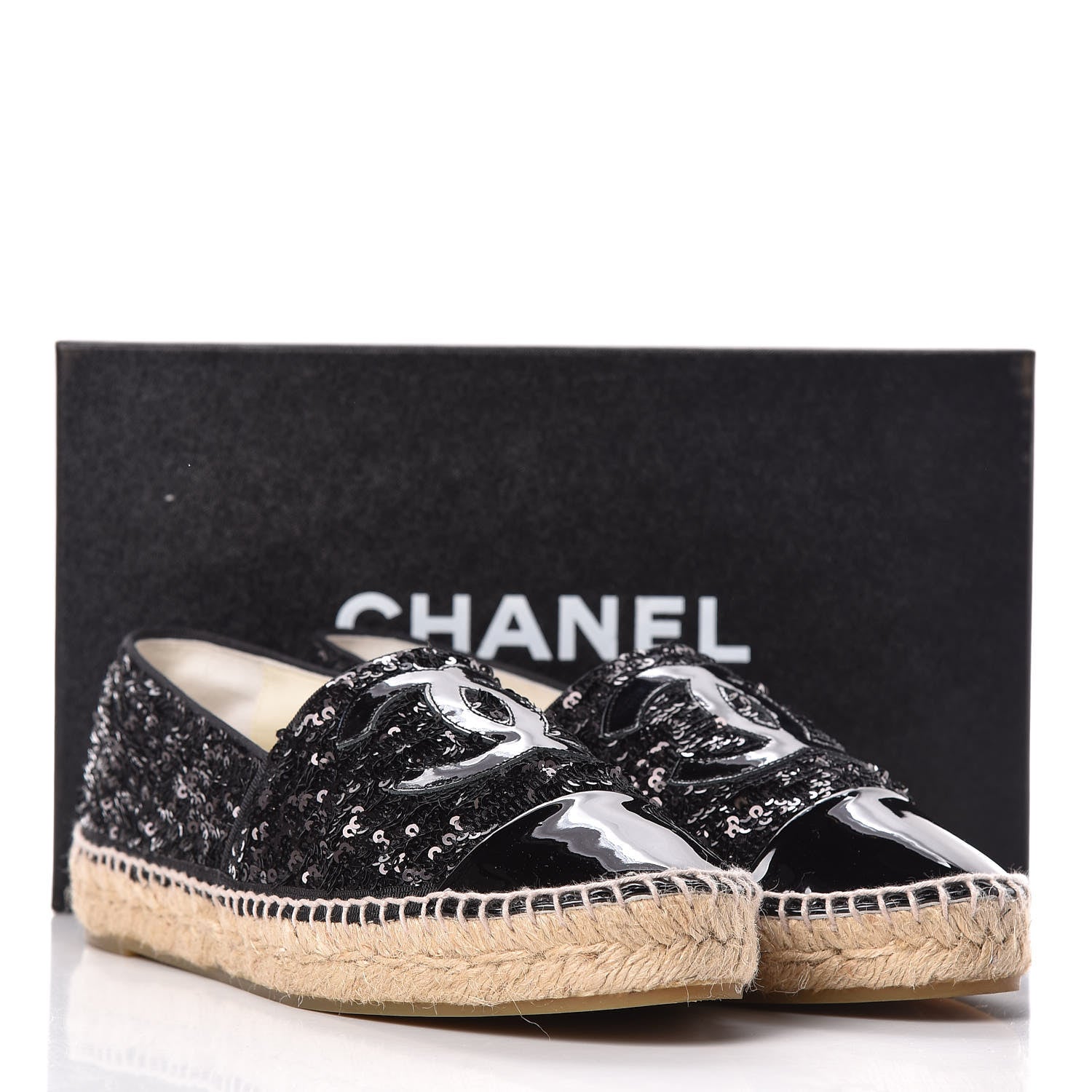 Chanel Patent Sequin CC Espadrilles 40 Black 13 of 13
