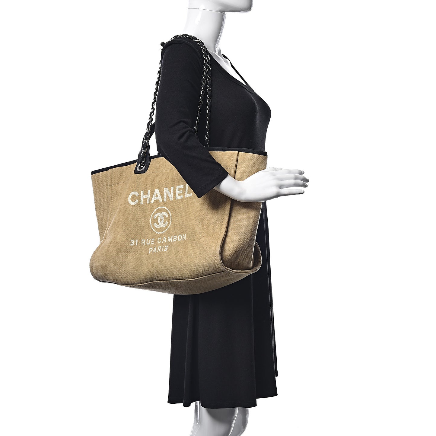 Canvas Medium Deauville Tote Beige Black