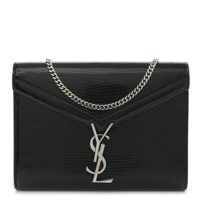 Saint Laurent Calfskin Lizard Embossed Monogram Cassandra Chain Wallet Black 1 of 11