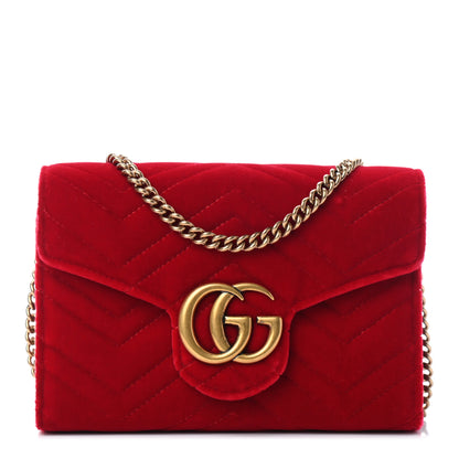 Gucci Velvet Matelasse GG Marmont Chain Wallet Hibiscus Red 1 of 9