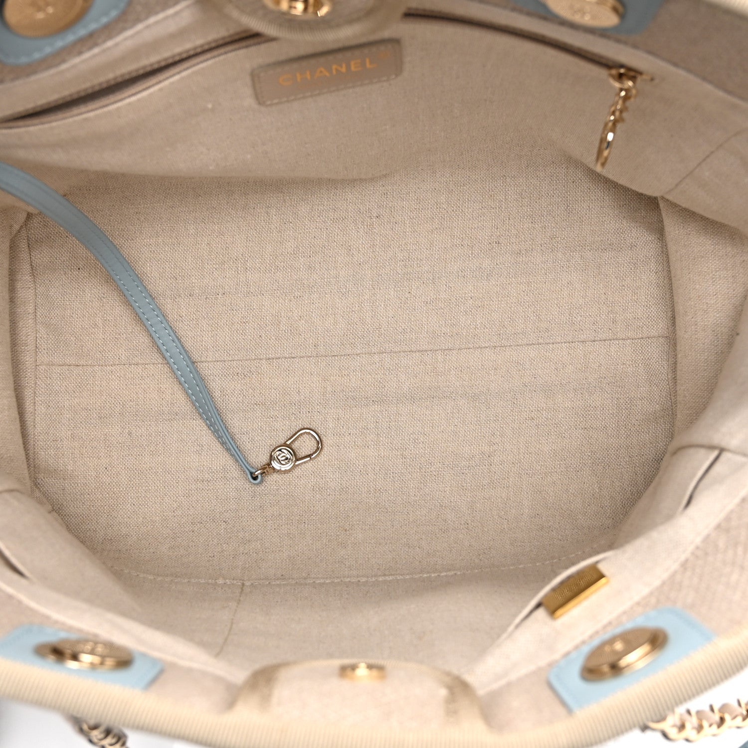 Chanel Mixed Fibers Calfskin Small Deauville Tote Grey Light Blue 7 of 11